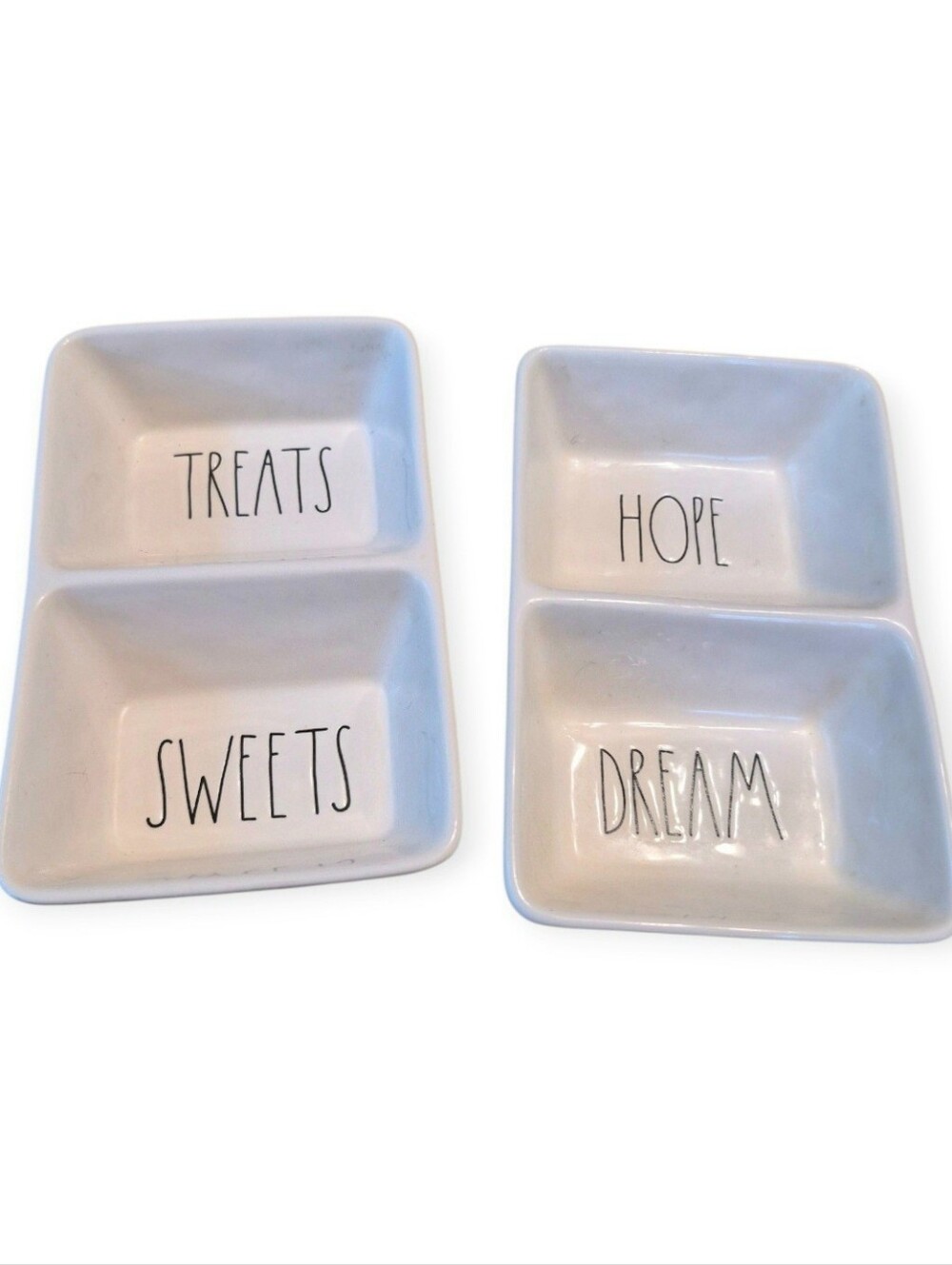Rae Dunn Style Ceramic Divided Dishes - Treats, Sweets, Hope, Dream